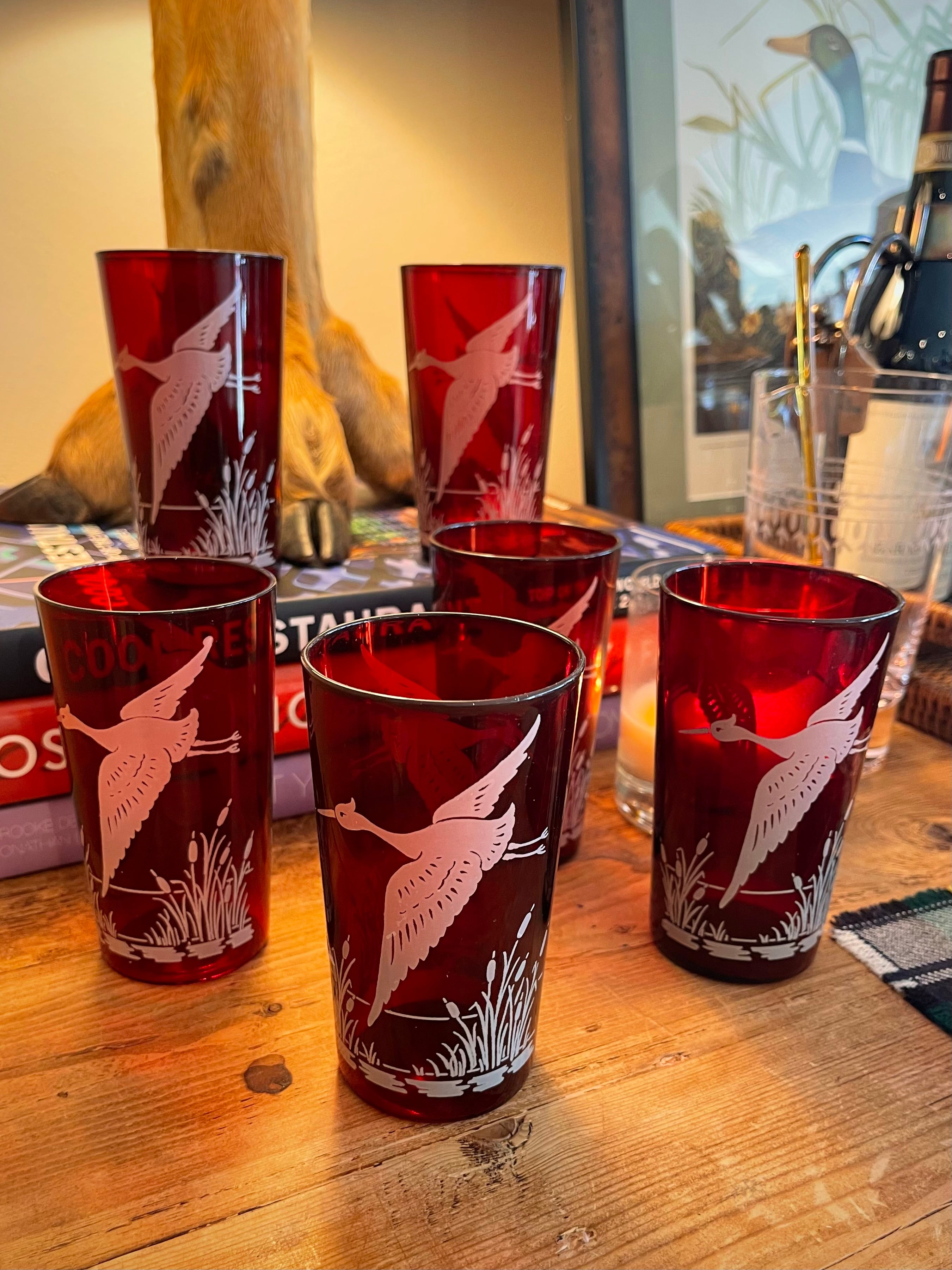 Vintage Red Heron Highballs - Set 6