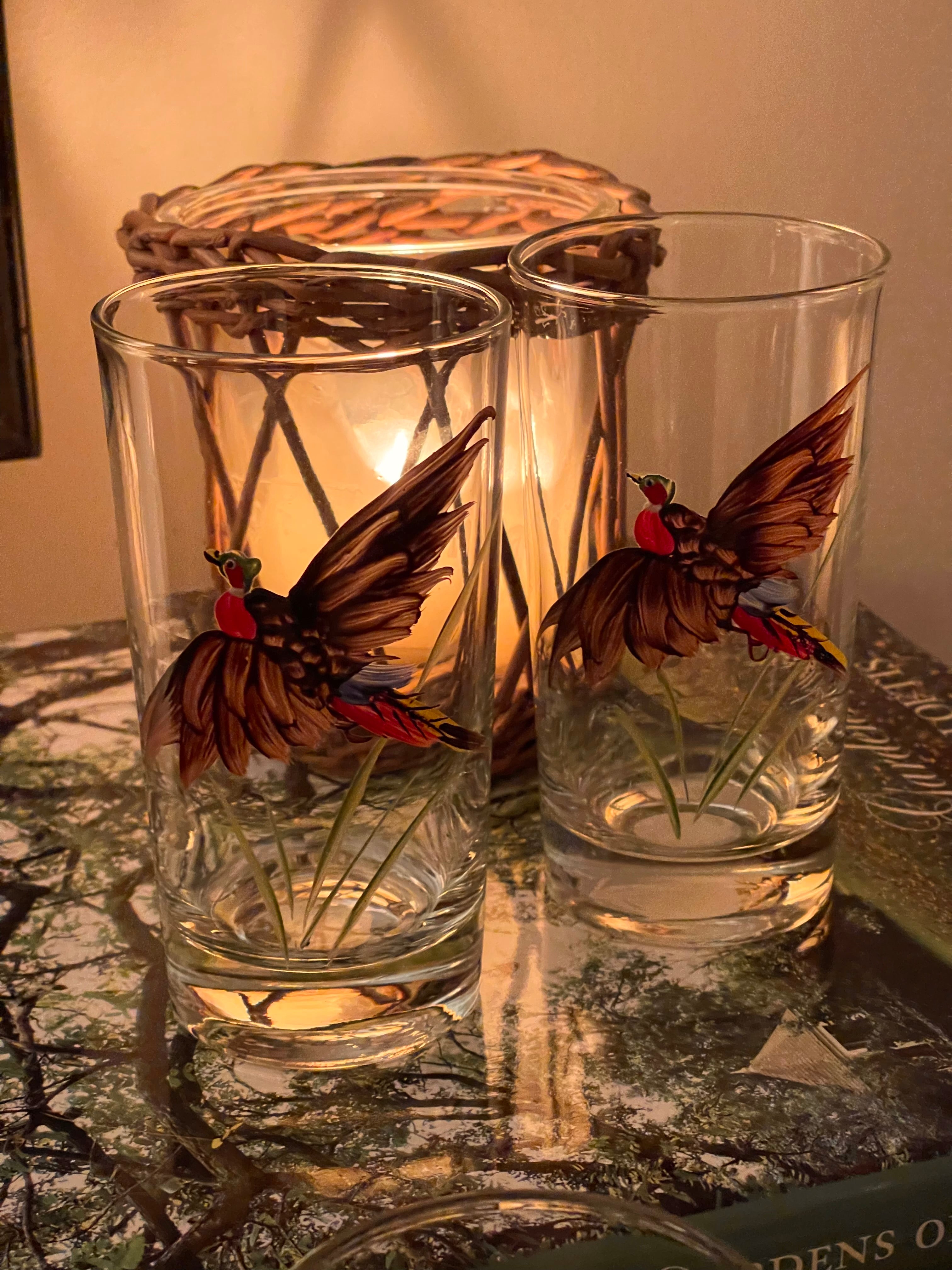 Vintage Hand Painted Pheasant Glasses - Set 4