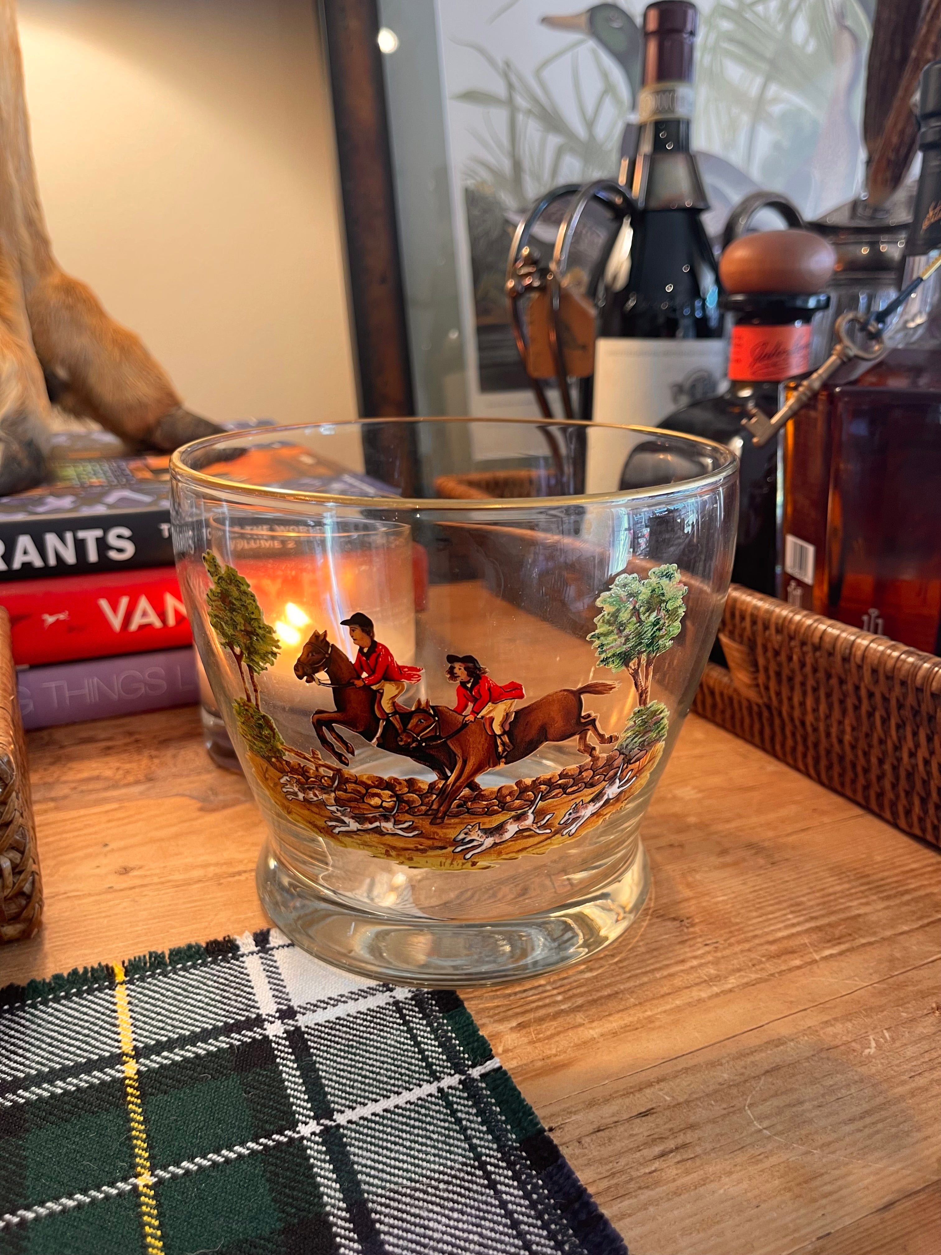 Vintage Fox Hunting Ice Bucket with Gold Rim