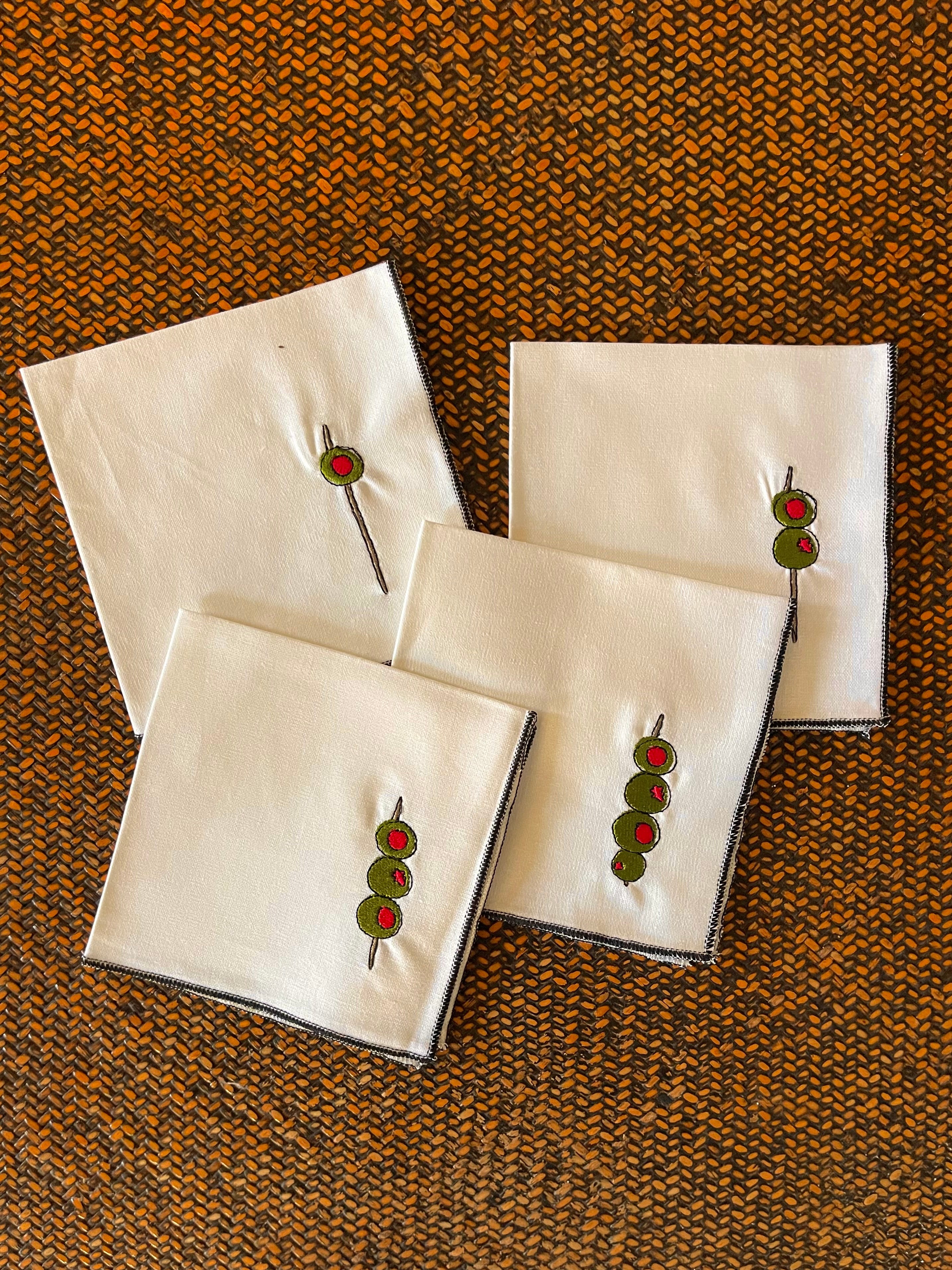 Olive Cocktail Napkins - Set 4