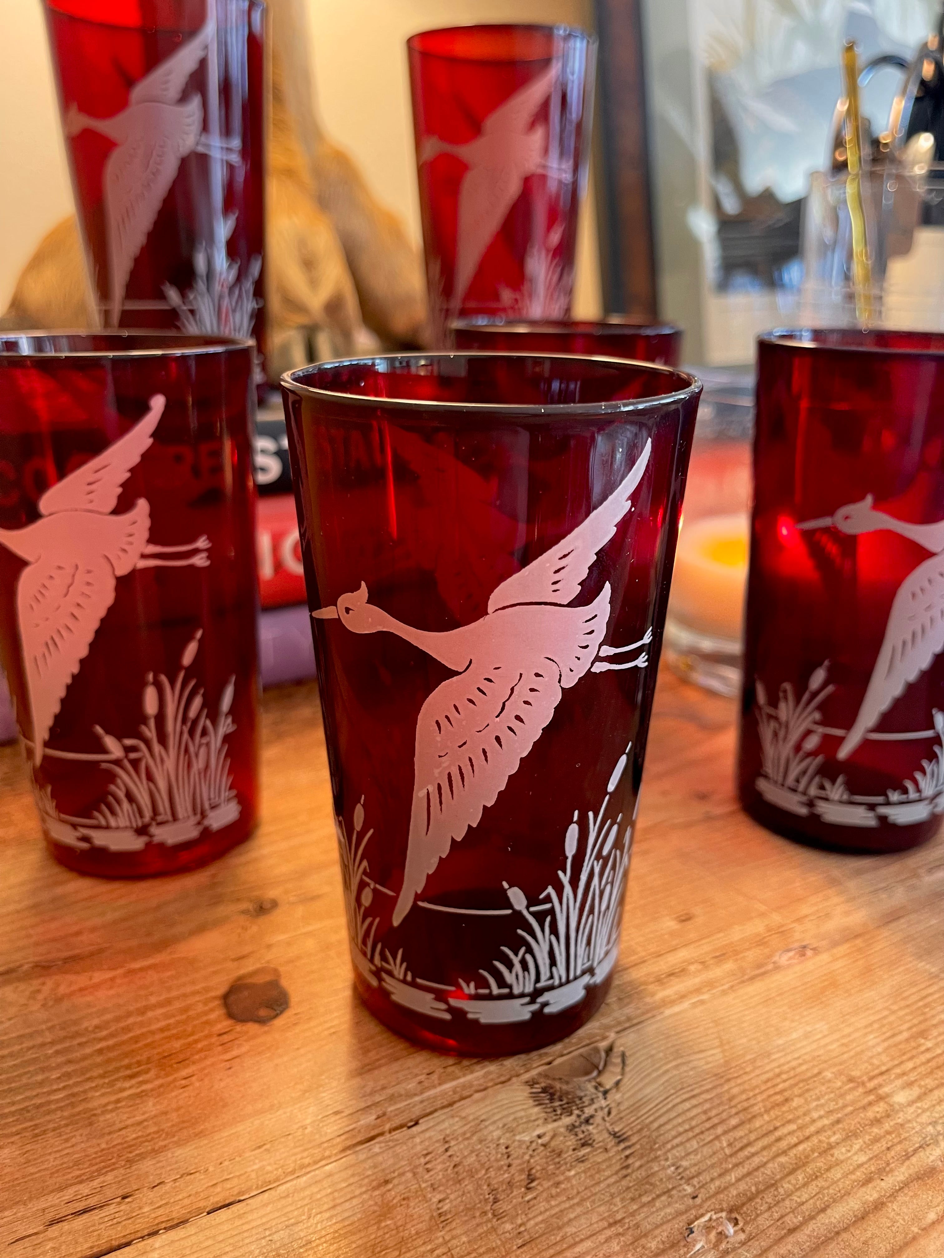 Vintage Red Heron Highballs - Set 6