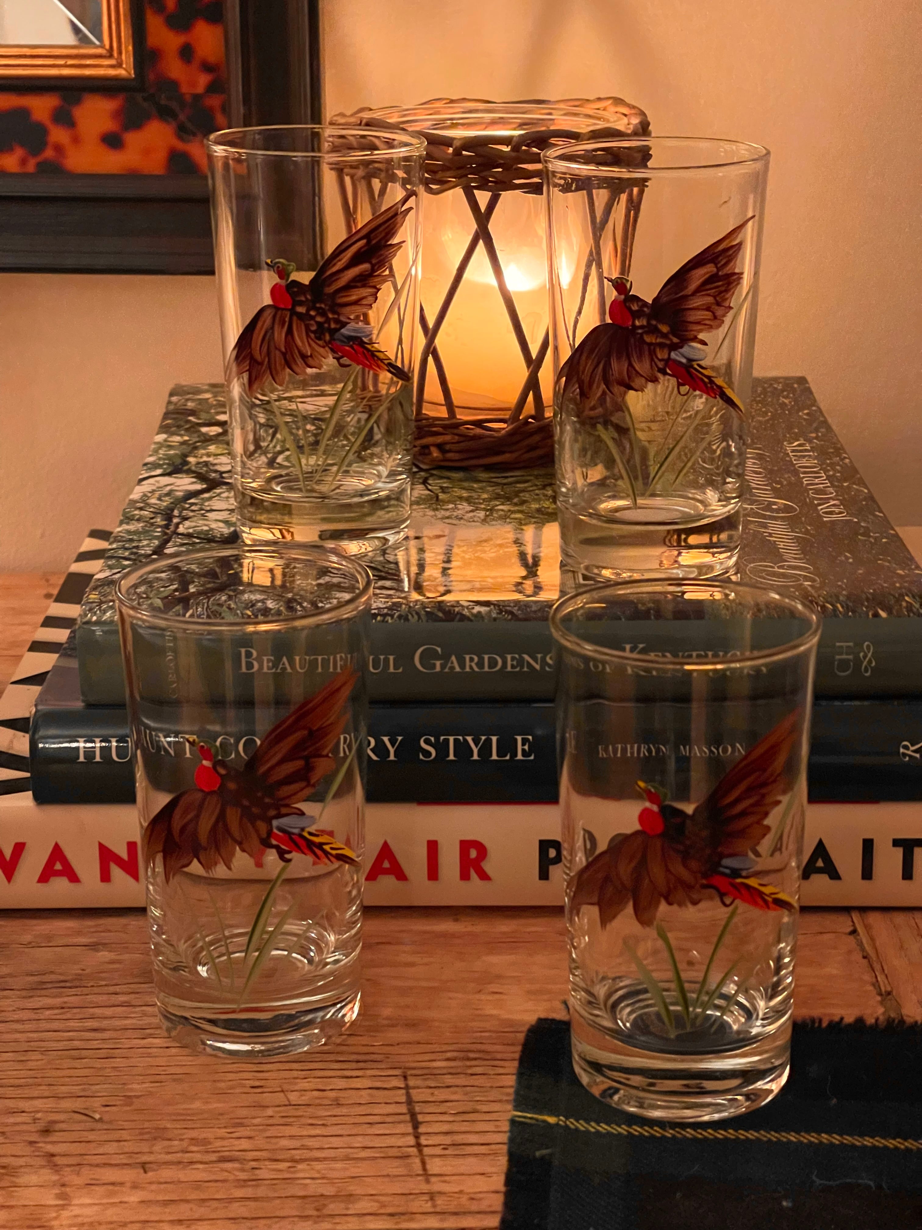 Vintage Hand Painted Pheasant Glasses - Set 4