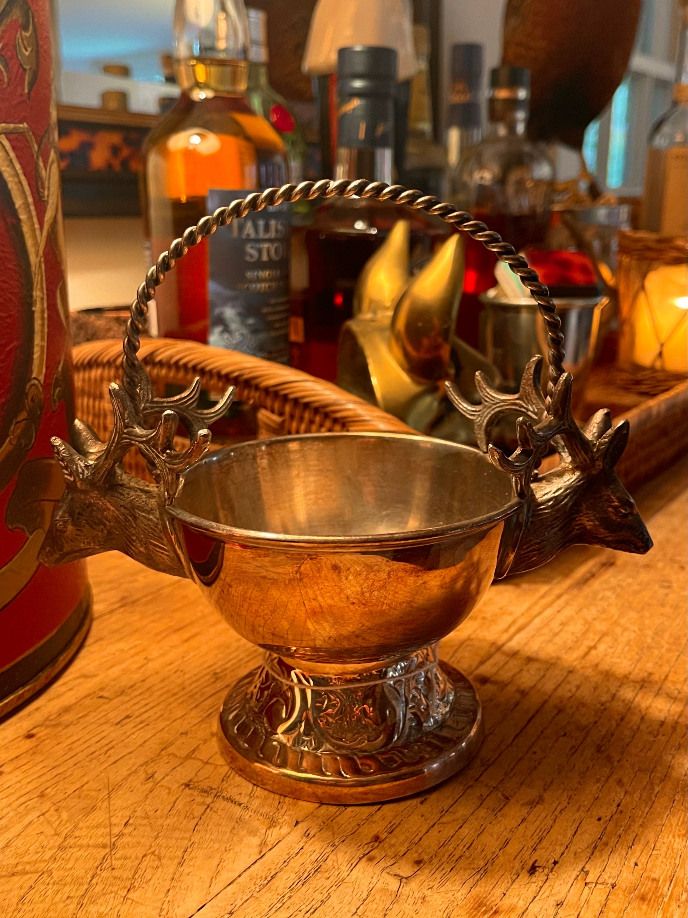 Vintage Pewter and Silver Stag Bowl