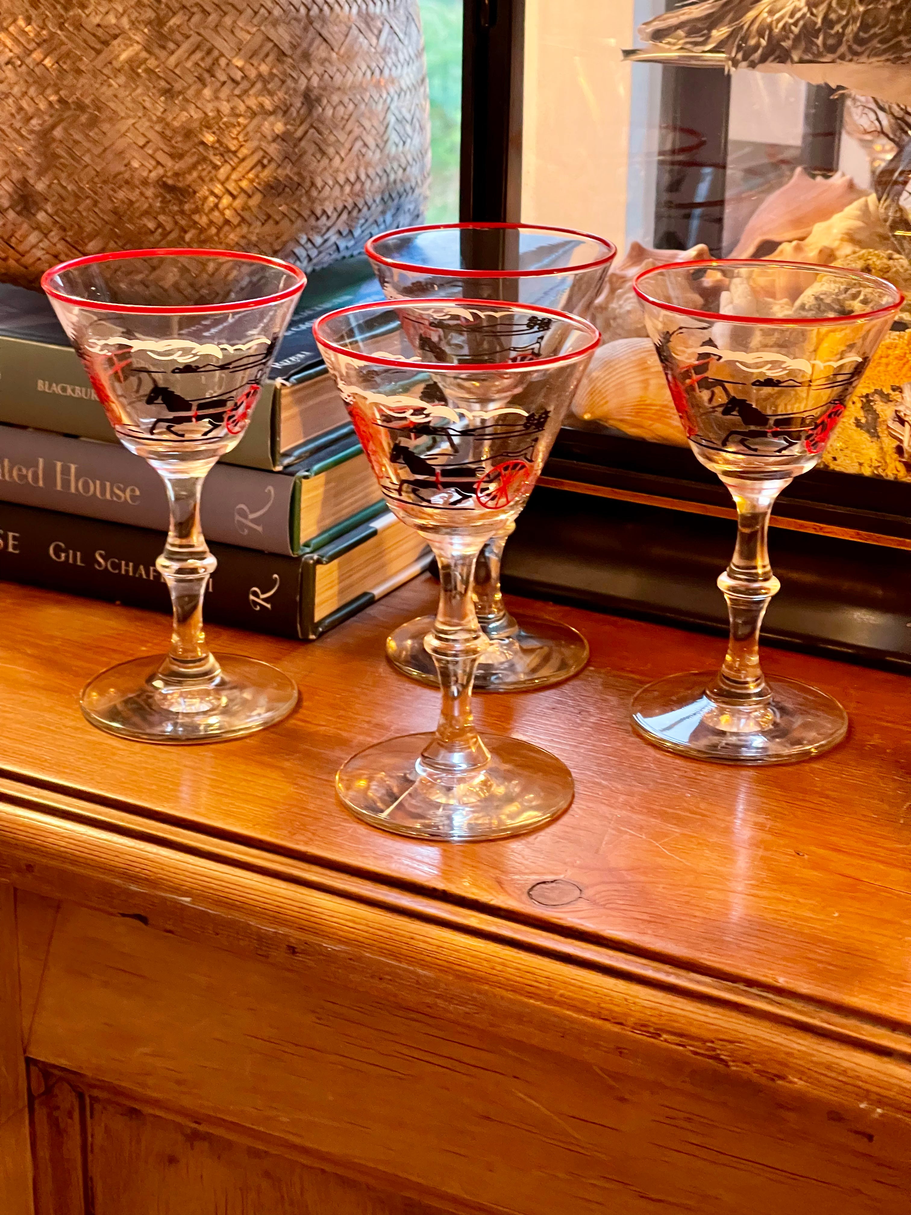 Vintage Horse Racing Cocktail Glasses - Set 4