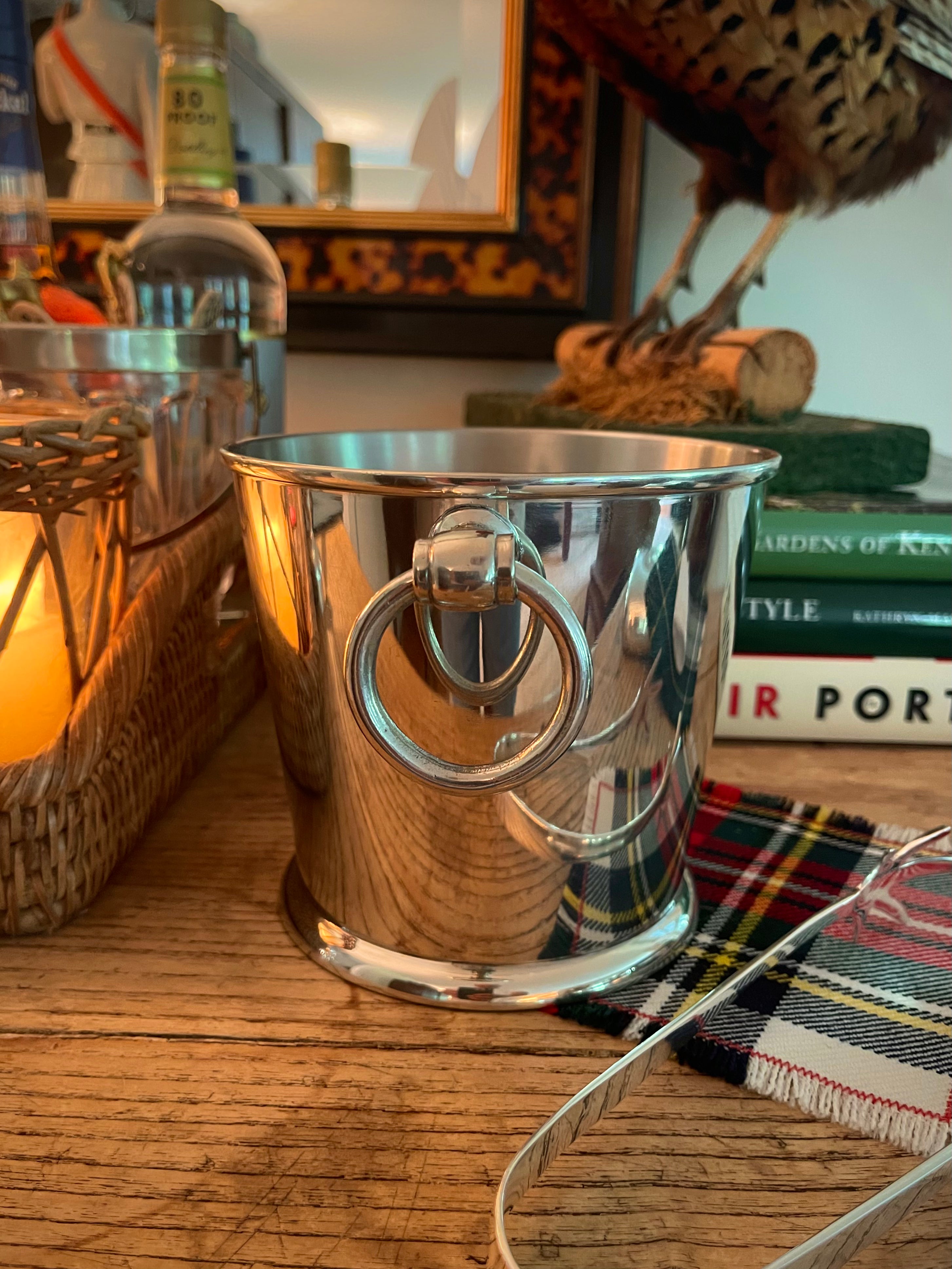 English Pewter Ice Bucket with Ring Handles
