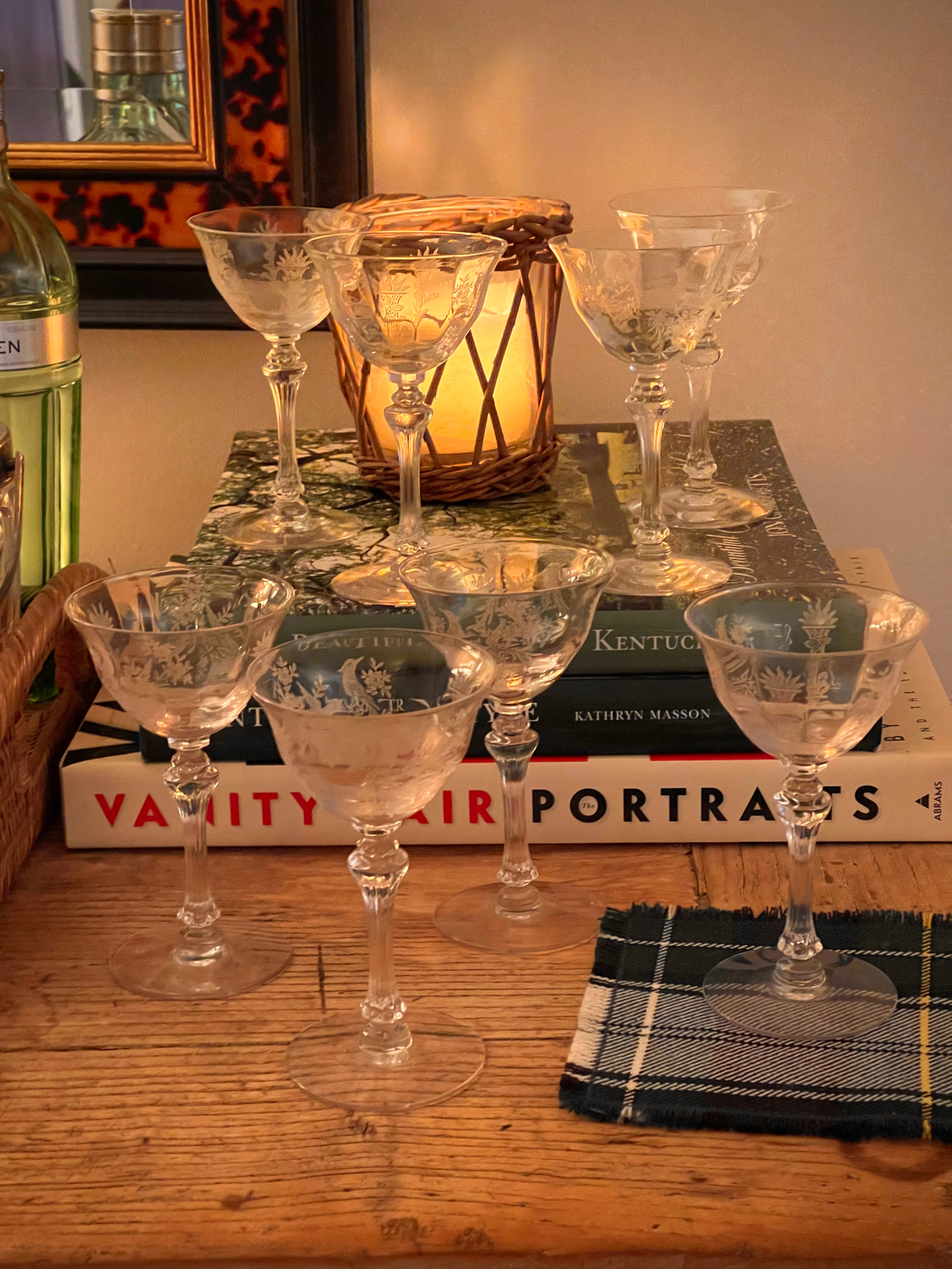 Vintage Parisian Pheasant Cocktail Glasses - Set 8