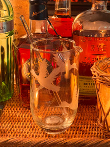 Vintage Etched Mallard Cocktail Mixing Glass w/ Stirrer