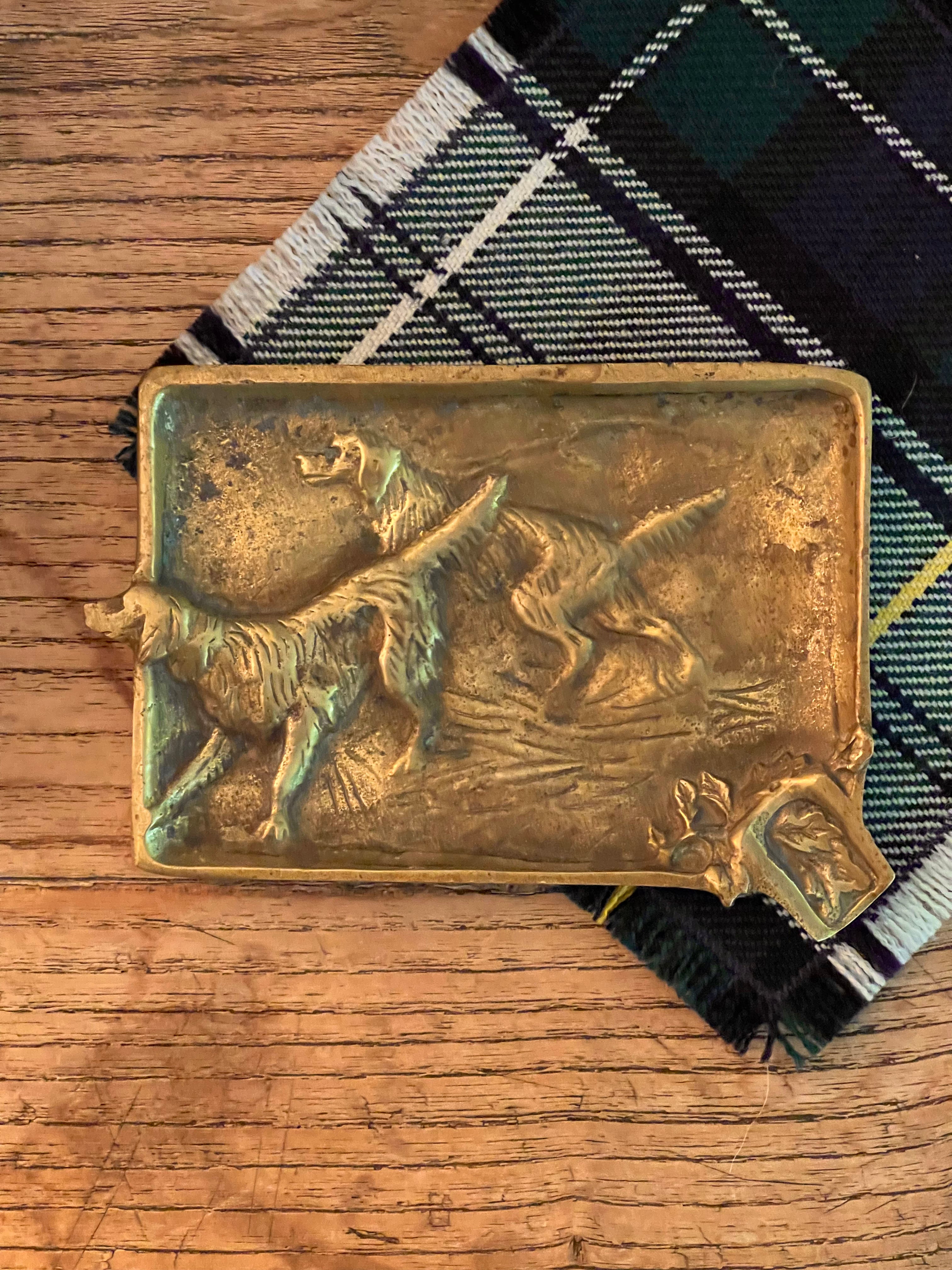 Vintage Brass Hunting Dog Tray