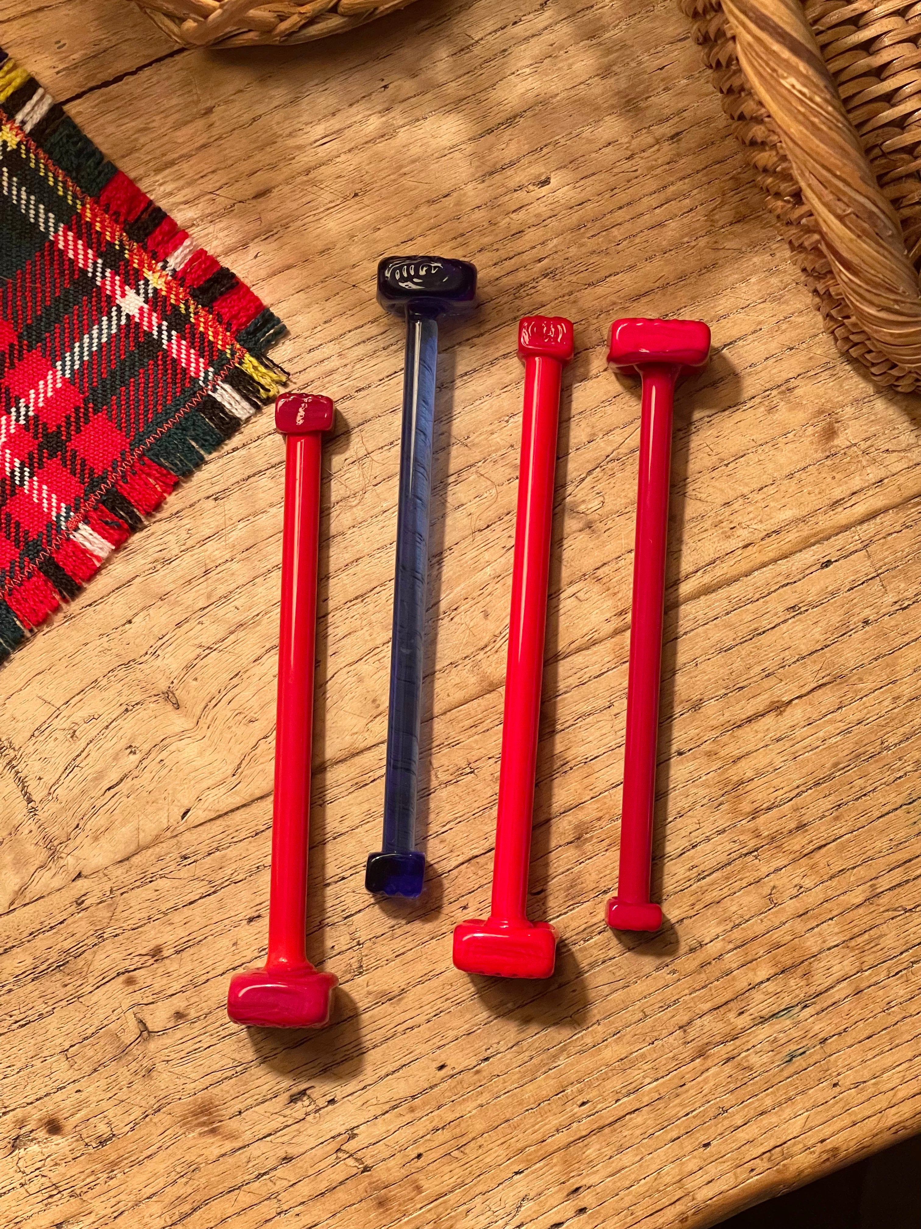 Vintage Red + Blue Glass Stir Sticks - Set 4