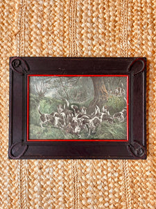 Antique Run to Earth Print with Horseshoe Carved Frame