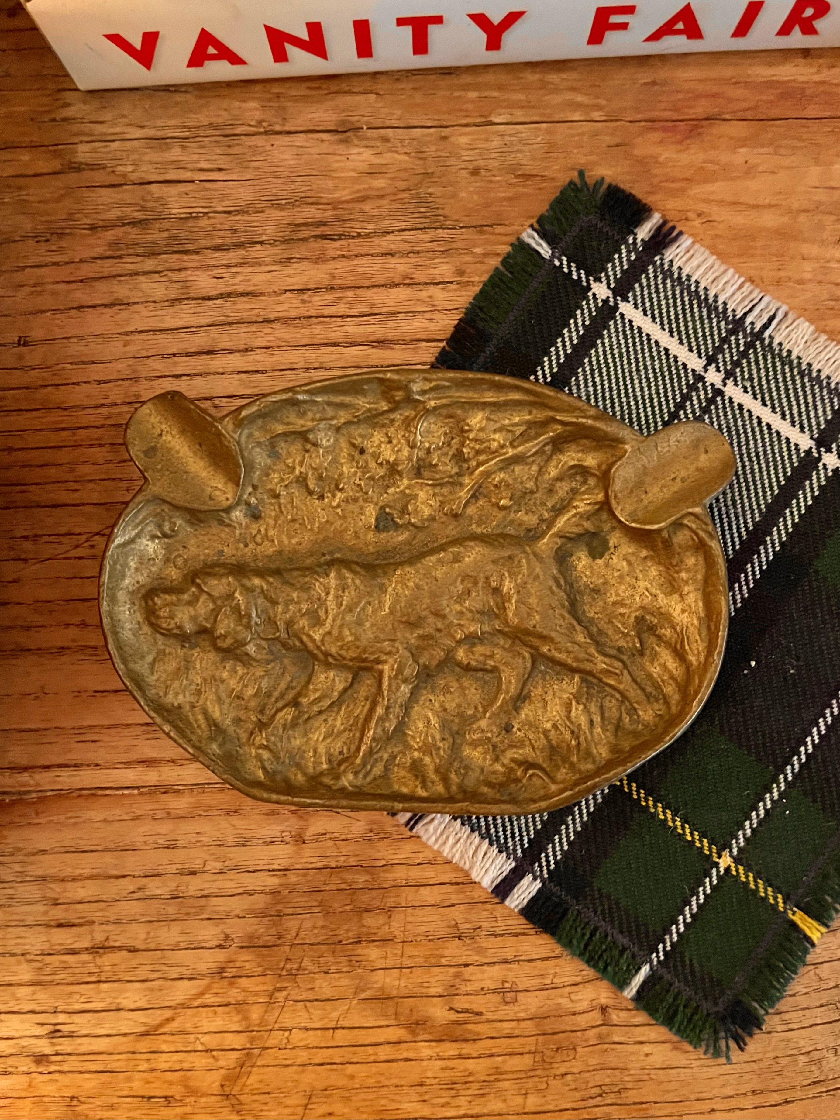 Vintage Brass Hunting Dog Ashtray