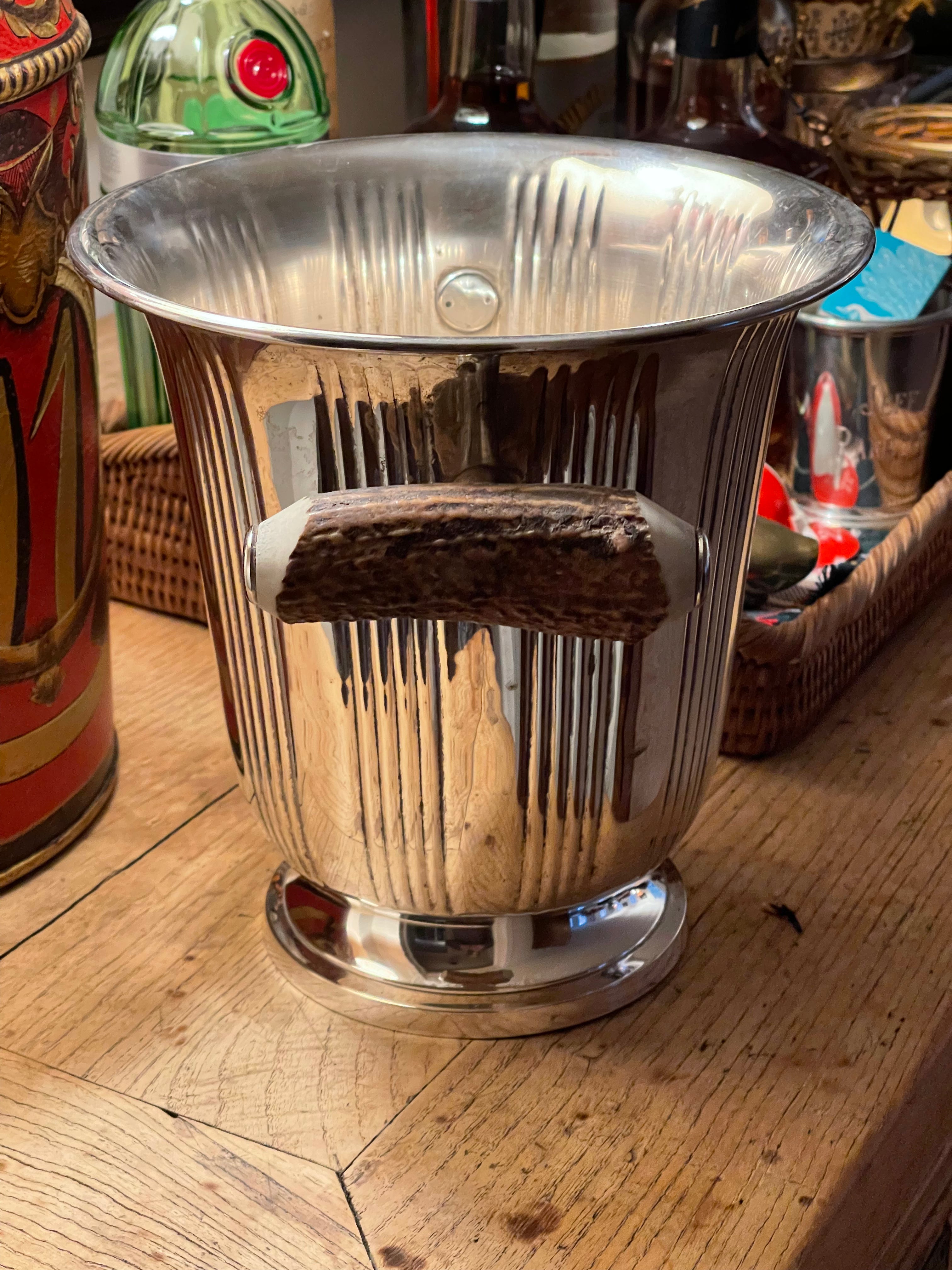 Vintage Antler + Silver Ice Bucket