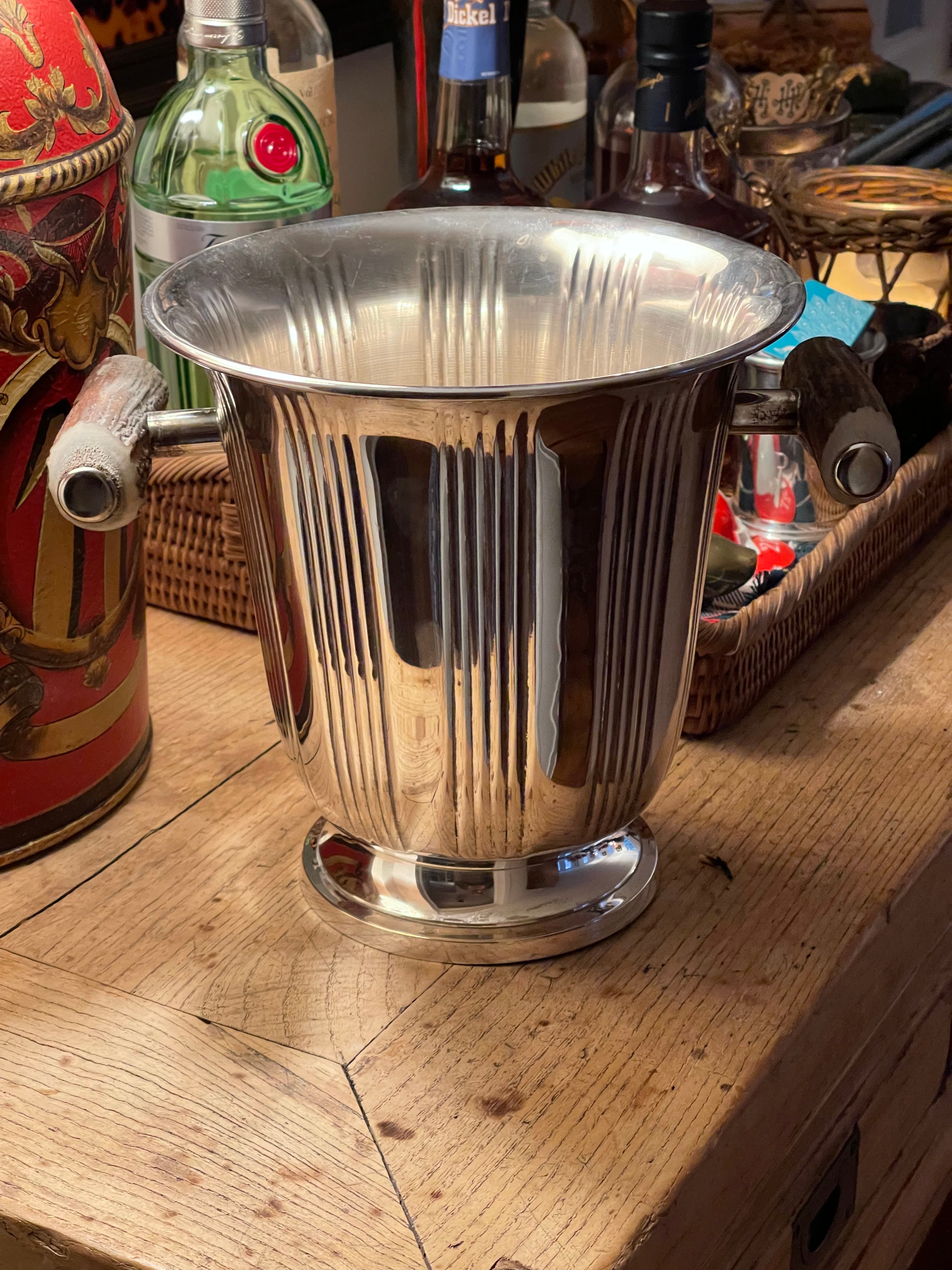 Vintage Antler + Silver Ice Bucket
